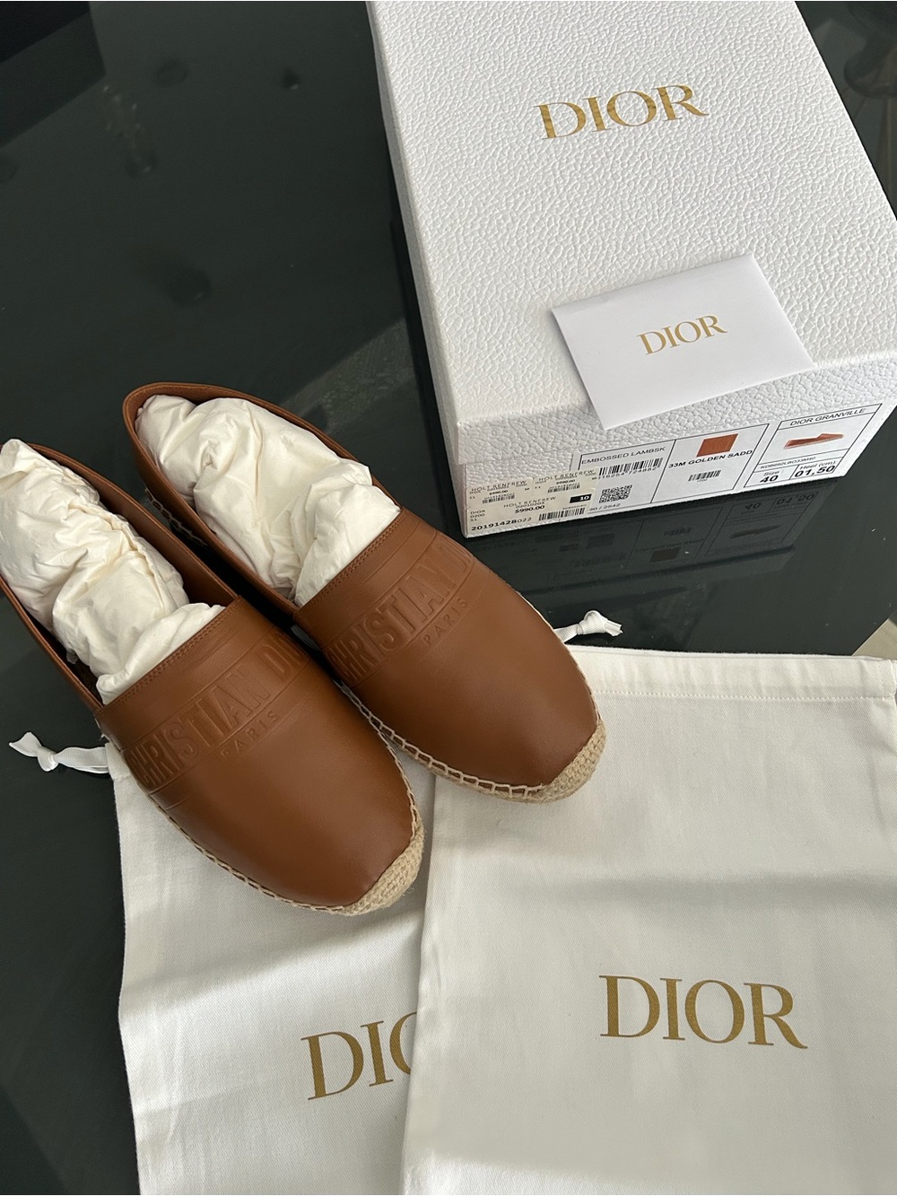 Dior Men’s Tan Leather Espadrilles with Embossed CHRISTIAN Logo - Picture 2 of 7